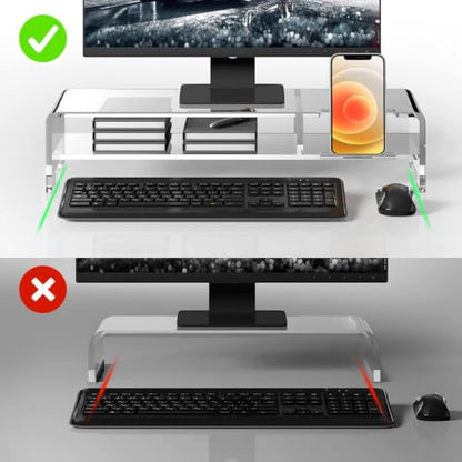 BEYGORM Acrylic Monitor Stand for Full Keyboard, 20" Wide 2-Tier
