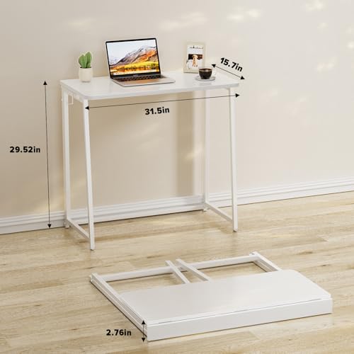 WOHOMO Folding Desk, 31.5" Foldable Computer Table for Small Spaces, White - color: White, size: Small Size:31.5 x 15.7