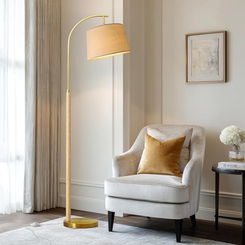 G-SAFAVA Real Wood Floor Lamps for Living Room Bedroom, 62.5" Mid Century Modern Lamp Gold Standing Tall Arc Lamps with Foot Switch, Floor Lamps for Nursery Office Decor Corner Reading Room Light - color: Natural
