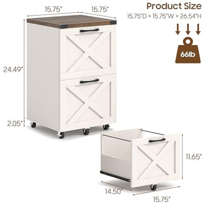 Halitaa Farmhouse 2 Drawer Small File Cabinet with Wheels, White and Brown - color: White and Brown, size: 2 Drawer