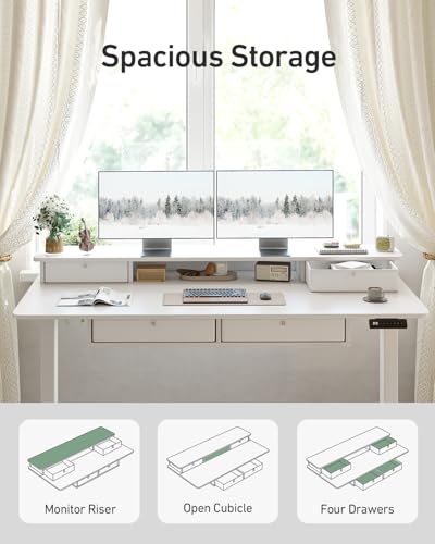 CubiCubi 48" x 24" Standing Electric Desk with Drawers, White - color: White, size: 48 inch