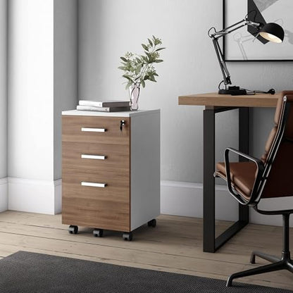 Modern Designs Lazio File Cabinet, Filing Cabinets for Home Office, Drawers for Under Desk, Locking 3 Drawer Rolling Filing Cabinet with Lock, Walnut and White, by Crafts and Comfort - color: Walnut / White