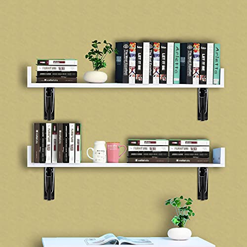 Sumnacon 2 Pcs 14 Inch Folding Shelf Brackets Metal Table Shelf Hinges - color: Black, size: 14 Inch