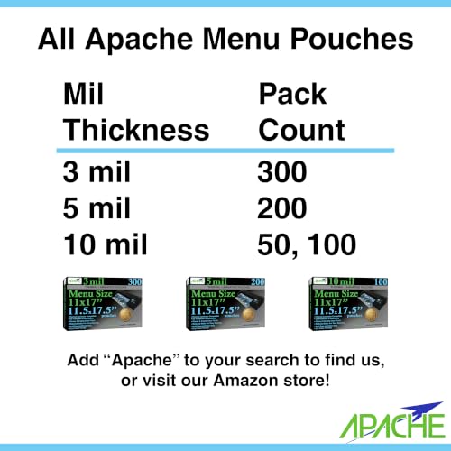 Apache 11x17 Laminating Sheets, 300 Pack, 3mil, Thermal Laminating Pouches - size: 300 Pack, style: Menu