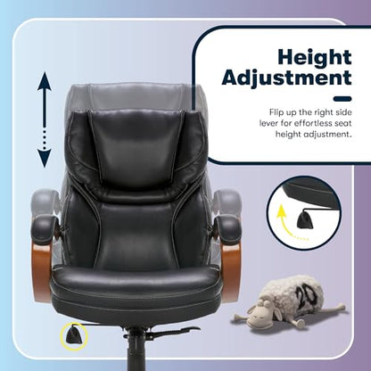 Serta Big & Tall Executive Office Chair with Lumbar Support, Leather Chair | Conway, Ergonomic 350lb Capacity Computer Chair, Padded Arms, High Back Home Gaming Chair, Adjustable Height & Recline, Black - color: Brainstorm Black