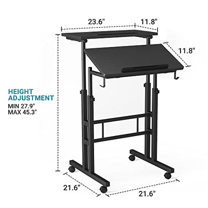 Klvied Adjustable Height Standing Desk with Cup Holder, Portable and Easy to Move, Ideal for Home or Office, Black - color: Black