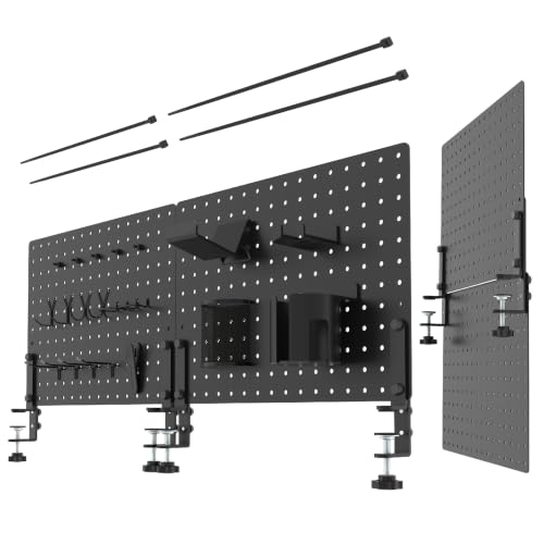 Clamp On Desk Pegboard 32" x 12" with Accessories Black | No Drill Metal Desktop Organizer & Privacy Panel, Vertical Storage Divider for Home Office and Gaming Setup