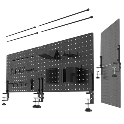 Clamp On Desk Pegboard 32" x 12" with Accessories Black | No Drill Metal Desktop Organizer & Privacy Panel, Vertical Storage Divider for Home Office and Gaming Setup