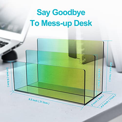 Boloyo Acrylic File Holder,1PC 2 Sections Rainbow File Organizer Mail Letter Sorter Desktop Folder Holder for Home Office School Envelope Bill Filling Paper Document - color: Rainbow, size: 2 Sections(1PC)