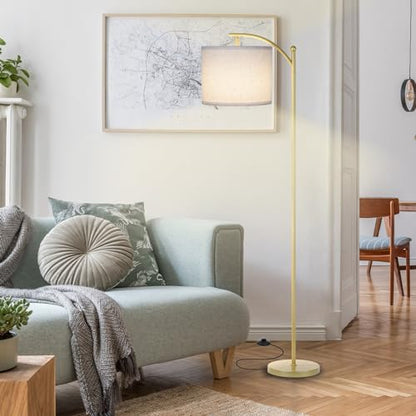 LALISU Standing Floor Lamp for Living Room, Linen Shade Floor Lamp, Gold - color: Gold