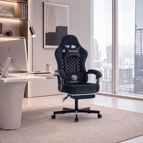 Desk Computer Gaming Chair - High Back Ergonomic Office Chair with Footrest and Lumbar Support, Swivel Comfy Home Gamer Video Game Chairs with Pocket Spring Cushion for Adults (Black Fabric) - color: Classic Black Fabric