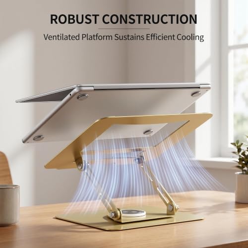 ALASHI Laptop Stand for Desk with 360° Rotating Base, Multi-Angle Adjustable Laptop Stands, Foldable Laptop Riser Compatible with 10 to 17 Inches PC Computer, Gold - color: Gold
