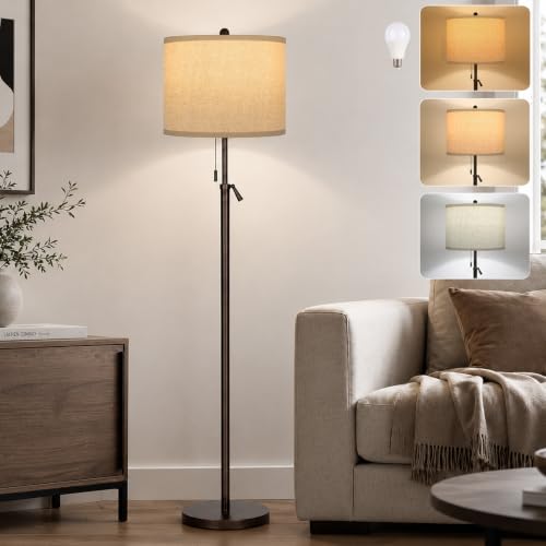 61-69" Adjustable Floor Lamp, Tall Standing Lamp, 3Way Bulb, Pull Chain