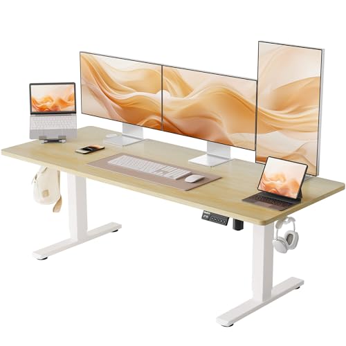 YIHAYO Low Height Adjustable Desk, Lifts 18.1-28.3 Inches, Electric Standing Desk for Short People, 60 x 24 Inches Computer Table with Splice Board for Home Office, Natural - color: White Frame/Natural Top, size: 60*24 Inch