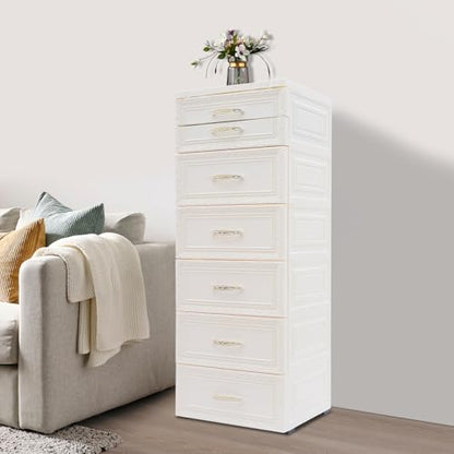 6-Drawer Narrow Storage Cabinet, Slim Rolling Cart, Mobile Plastic Cart Container with Pull Handles, Built-in Wheels, for Living Room, Kitchen, Bathroom, Office, 15 * 12.6 * 39.4in, Beige