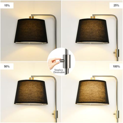 Nintiue 【Upgraded】 Dimmable Floor Lamp, 1000 Lumens LED Edison Bulb Included, Brushed Nickel Arc Floor Lamps Modern Standing Lamp with Black Shade, Tall Lamps for Living Room Bedroom - color: Brushed Nickel-Black Shade