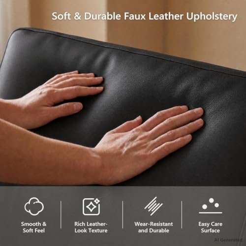 Black Accent Chairs Set of 2, Faux Leather Living Room Chair | STHOUYN, Mid-Century Modern, Tufted Armrest and Seat, Cozy, Office, Reading, Waiting Room, Bedroom - color: Black, size: 2