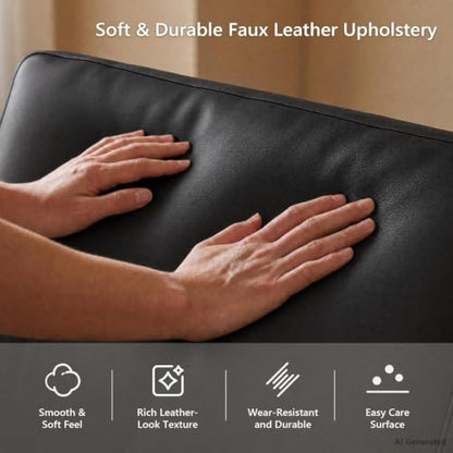 Black Accent Chairs Set of 2, Faux Leather Living Room Chair | STHOUYN, Mid-Century Modern, Tufted Armrest and Seat, Cozy, Office, Reading, Waiting Room, Bedroom - color: Black, size: 2