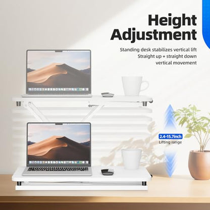 Standing Desk Converter 24 Inch, Height Adjustable Sit to Stand Desk Riser, Ergonomic Desktop Workstation for Laptop and Single Monitor, Home Office Computer Desk Riser-White - size: White