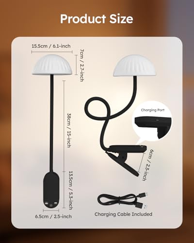 Cordless Clip On Lamp, Touch Control Desk Lamp with RGB Ambient Mode & 3000K–6000K, Rechargeable Dimmable Book Reading Light with Flexible Arm Sturdy Clamp On Table Bedside Headboard, Battery Operated - color: Black
