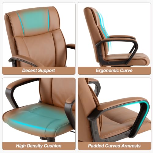 Office Desk Chair Set of 2 Conference Room Chairs Modern Ergonomic Executive Swivel Chair Adjustable Height PU Leather Home Desk Chair with Armrests Comfy Computer Task Chairs with Wheels - color: Brown, size: Set of 2