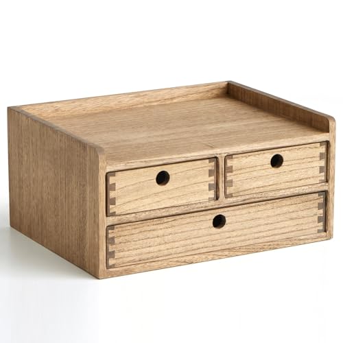 KIRIGEN Wooden Desk Organizer with 3 Drawers and Top Shelf Brown DT2D3C-DBR | 3-Drawer Cabinet with Top Shelf Stores Papers, Office Supplies, Cosmetics, Crafts, and Small Accessories on Desks or Counters - color: Dark Brown, size: 2 layer-3 drawers
