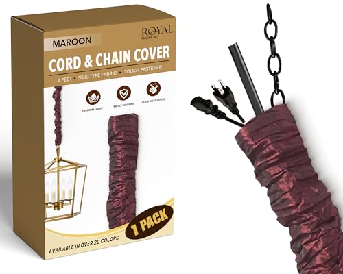 Royal Designs, Inc. CC-7-MA Maroon Cord & Chain Cover- 4 feet- Silk-type Fabric Touch Fastener - Use for Chandelier Lighting Wires - color: Maroon, size: 1 Pack