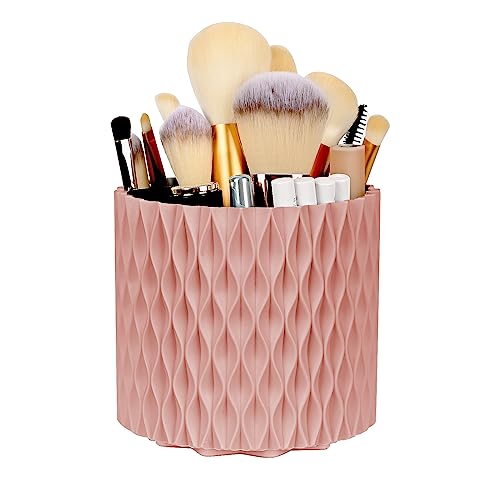 WAFJAMF 360 Rotating Makeup Brush Holder 5 Slot Storage Organizer Pink | Spinning cosmetic container cup with dividers for vanity, desk, dresser, bathroom countertop, lipstick, pen & art supplies - color: Pink, size: Classic Style