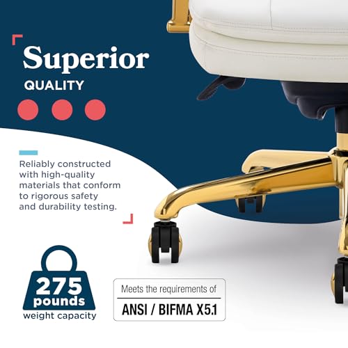 La-Z-Boy Sonata Ergonomic Bonded Leather Swivel Executive Chair, White and Gold (CCHR10014A) - color: Beige