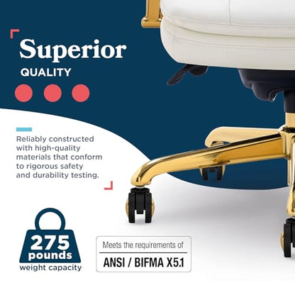 La-Z-Boy Sonata Ergonomic Bonded Leather Swivel Executive Chair, White and Gold (CCHR10014A) - color: Beige