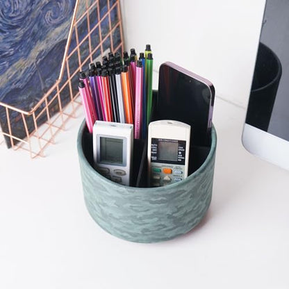 Round Leather Art Supply Organizer,Remote Control Holder,360 Degree Rotating,Multi-Functional Pencil Holder,4 Compartments Desktop Stationary Organizer(1-Camouflage Green) - color: 1-Camouflage Green