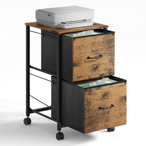 DEVAISE 2 Drawer Mobile File Cabinet, Rolling Printer Stand - color: Rustic Brown Wood Grain Print, size: 15.7''D×15.4''W×26.8''H