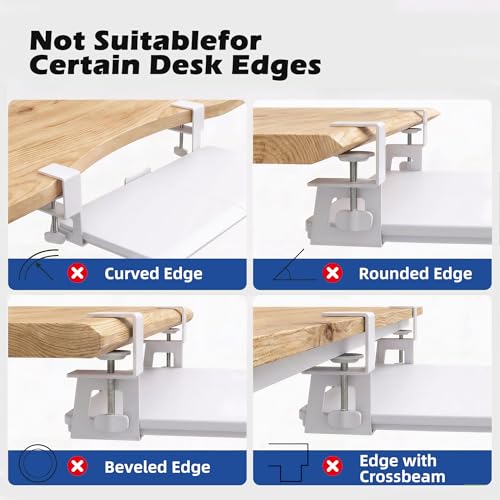 White Keyboard Tray Under Desk Clamp, 26.77" Large Under Desk Keyboard Tray Slide Out, Ergonomic Keyboard and Mouse Tray with Wrapped Edge Finish, Modern Desk Extender for Home Office - color: White