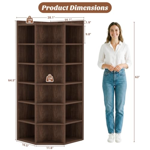 Aheaplus 7-Tier Corner Cube Bookshelf, Corner Cabinet - color: Black Walnut, size: 7 Tier, 64.5" H