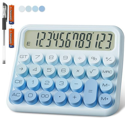 DECKLIT Battery Desk Calculator - 12 Digit Extra Large 5-Inch LCD Display, Big Buttons Easy to Press, 15 Tilt Screen (Ice Blue) - color: Ice Blue