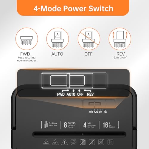 Locksworth 8-Sheet Paper Shredder, 4.23 Gallon Cross Cut Shredder for Home Office, P-4 High Security Shredders for Credit Card Staple Clip, Portable Handle Design - size: 8-sheet