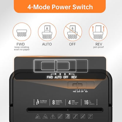 Locksworth 8-Sheet Paper Shredder, 4.23 Gallon Cross Cut Shredder for Home Office, P-4 High Security Shredders for Credit Card Staple Clip, Portable Handle Design - size: 8-sheet