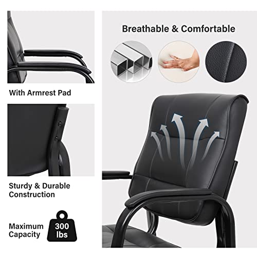 JupiterForce Waiting Room Chairs, Leather Office Reception Guest Chair No Wheels with Padded Arms Rest for Home Conference Lobby Area Meeting Church Clinic, Set of 2, Black