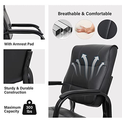 JupiterForce Waiting Room Chairs, Leather Office Reception Guest Chair No Wheels with Padded Arms Rest for Home Conference Lobby Area Meeting Church Clinic, Set of 2, Black