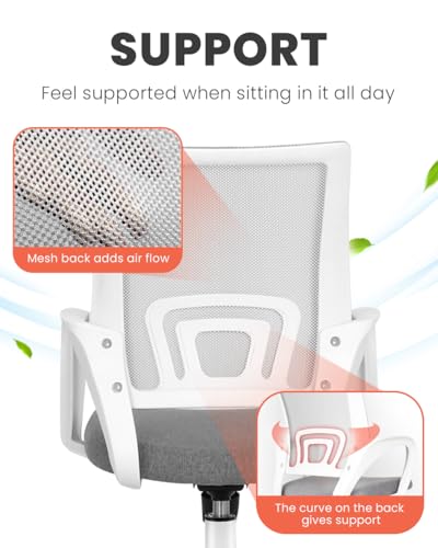 NEO CHAIR Office Computer Chair Ergonomic Mid-Back Mesh Desk Chair, Grey | Breathable Mesh Back with Lumbar Support, Height Adjustment, Smooth Rolling Casters for Home Office, Study or Gaming Setup - color: Grey-fabric