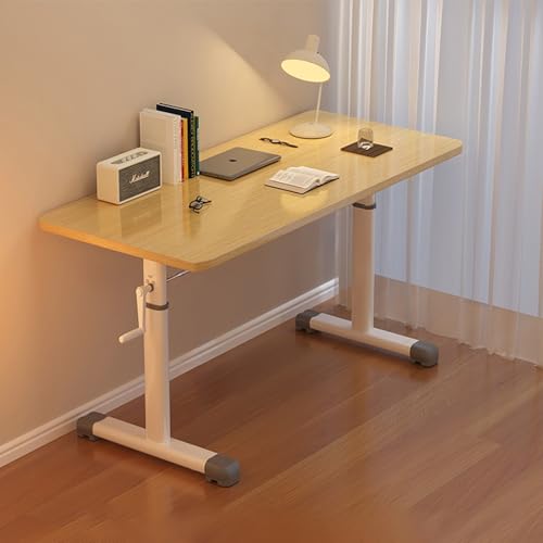Manual Height Adjustable Table, Manual Standing Desk Adjustable Height, Crank Stand Up Desk, Sit Stand Desk Computer Desk, Workstation Raising Desk Desk for Bedroom, Study Room(Wood color,31.5i - color: Wood Color, size: 31.5in