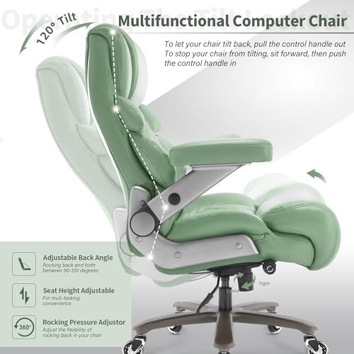 VUZI 700lbs Big and Tall Office Chair, Large Executive Leather Desk Chair - color: Green