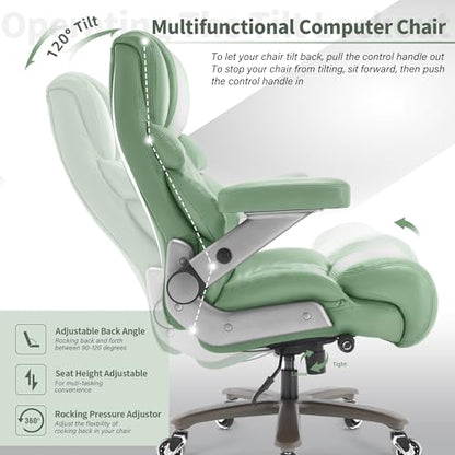 VUZI 700lbs Big and Tall Office Chair, Large Executive Leather Desk Chair - color: Green