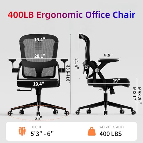 Ergonomic Office Chair - 350LB Comfy Desk Chairs with Adjustable Lumbar Back Support, Mesh Computer Chairs with Wheels and Arms for Home Office, Study - color: 04black