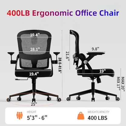 Ergonomic Office Chair - 350LB Comfy Desk Chairs with Adjustable Lumbar Back Support, Mesh Computer Chairs with Wheels and Arms for Home Office, Study - color: 04black