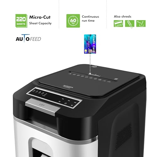 Aurora Commercial Grade 220-Sheet Auto Feed High Security Micro-Cut Paper Shredder/ 60 Minutes/Security Level P-5 - size: 220 Sheet AutoFeed MicroCut