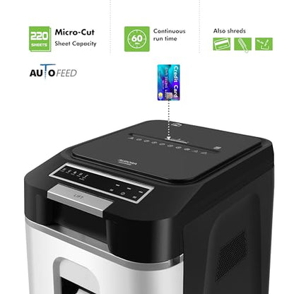 Aurora Commercial Grade 220-Sheet Auto Feed High Security Micro-Cut Paper Shredder/ 60 Minutes/Security Level P-5 - size: 220 Sheet AutoFeed MicroCut