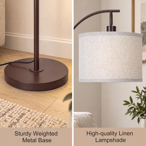JUNNAI Modern Brown Floor Lamp Adjustable Height 55-63in 3 CCT 9W LED Bulb - color: Brown+Beige Shade-Arc