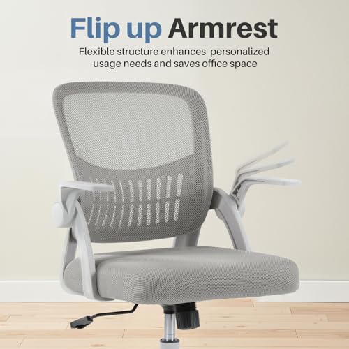 DUMOS Office Chair, Ergonomic Home Desk Chair, Ergonomic Lumbar Support | Height Adjustable, Flip-up Armrest, Rocking Mode, 360 Swivel, Conference Room, Grey - color: Grey Flip Arm