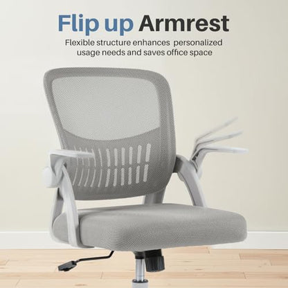 DUMOS Office Chair, Ergonomic Home Desk Chair, Ergonomic Lumbar Support | Height Adjustable, Flip-up Armrest, Rocking Mode, 360 Swivel, Conference Room, Grey - color: Grey Flip Arm